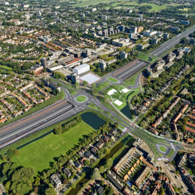 Overzicht vanuit de lucht over stedelijk gebied